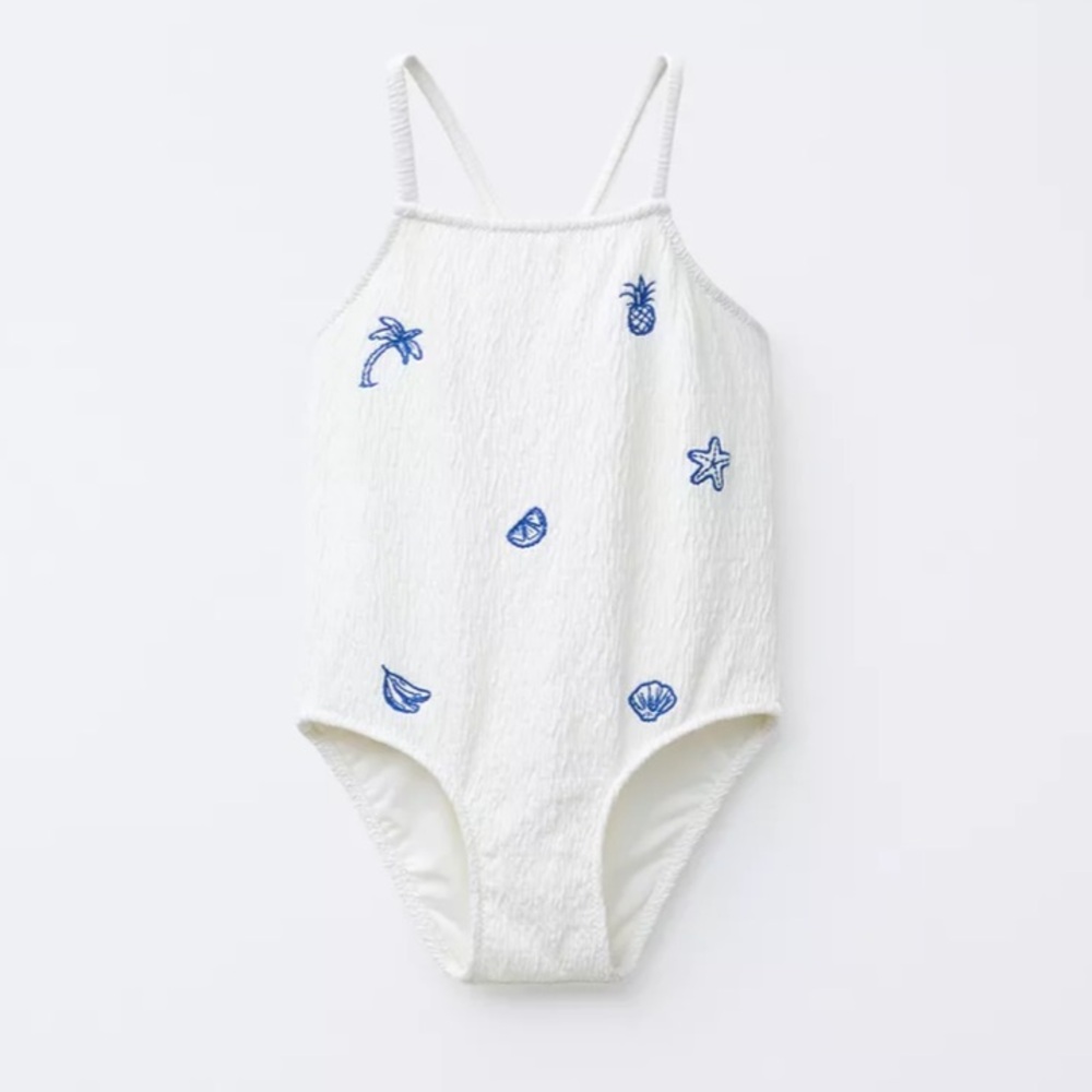 ZARA EMBROIDERED TEXTURED SWIMSUIT